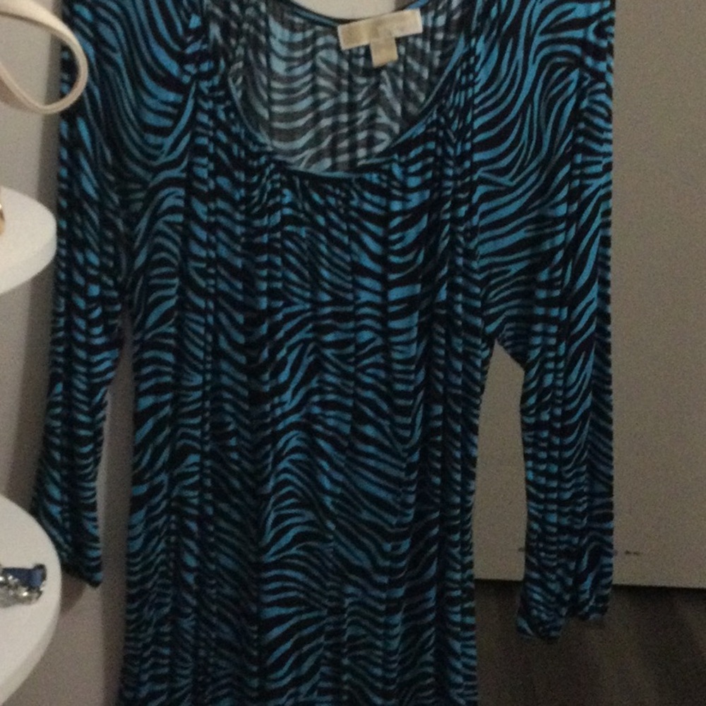 Michael Kors Blue and Black Zebra-Print Long Sleeve Top